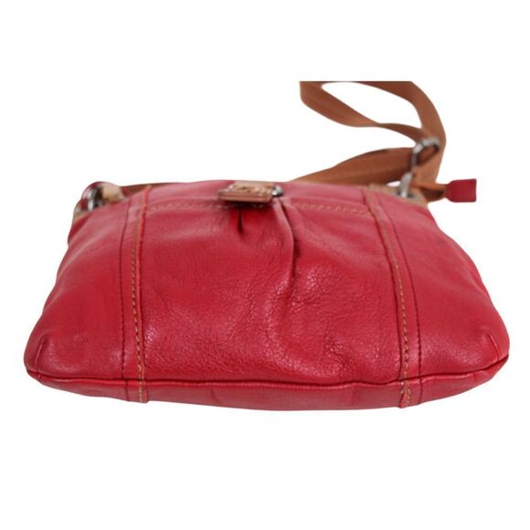 The Sak RED GENUINE LEATHER BROWN TRIM ZIP TOP X-BODY SHOULDER BAG HANDBAG PURSE - Picture 10 of 16